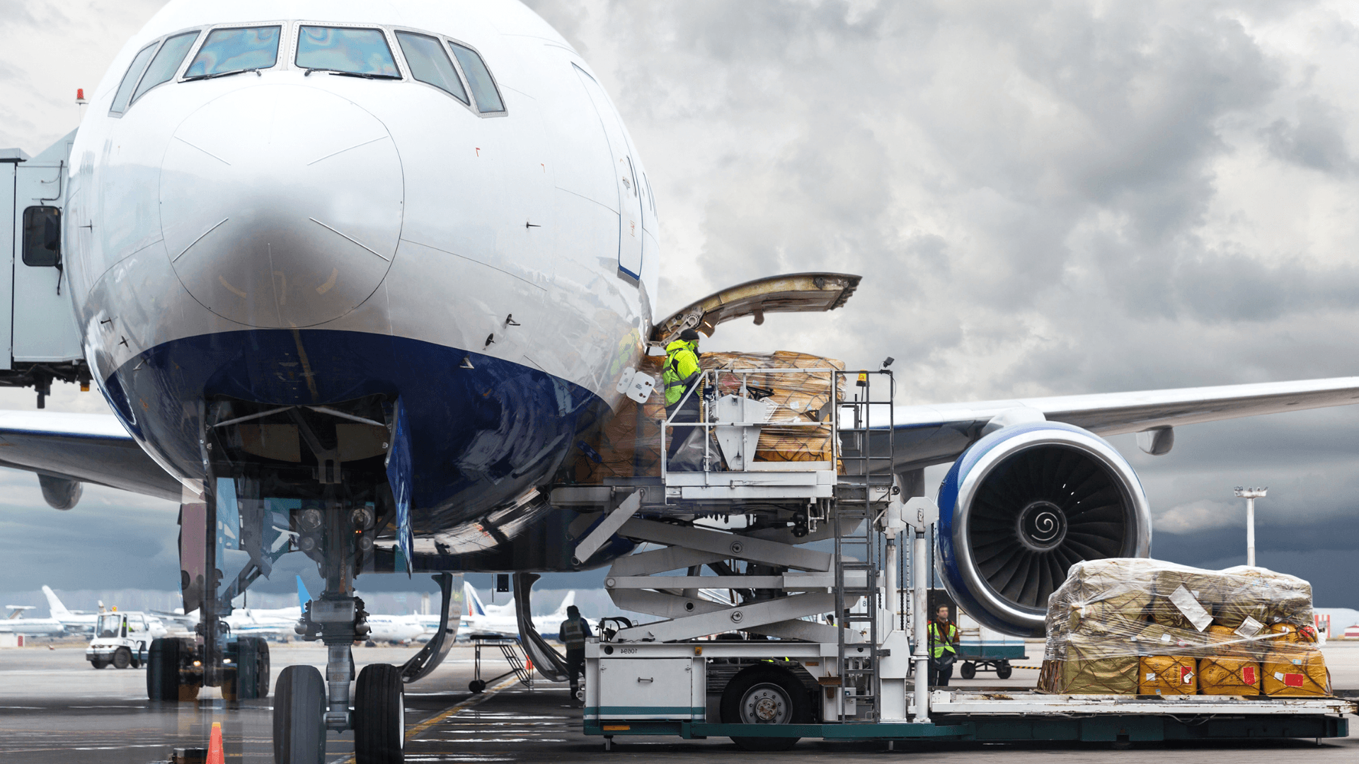 Air freight cargo being loaded onto an aircraft at a Pakistani airport